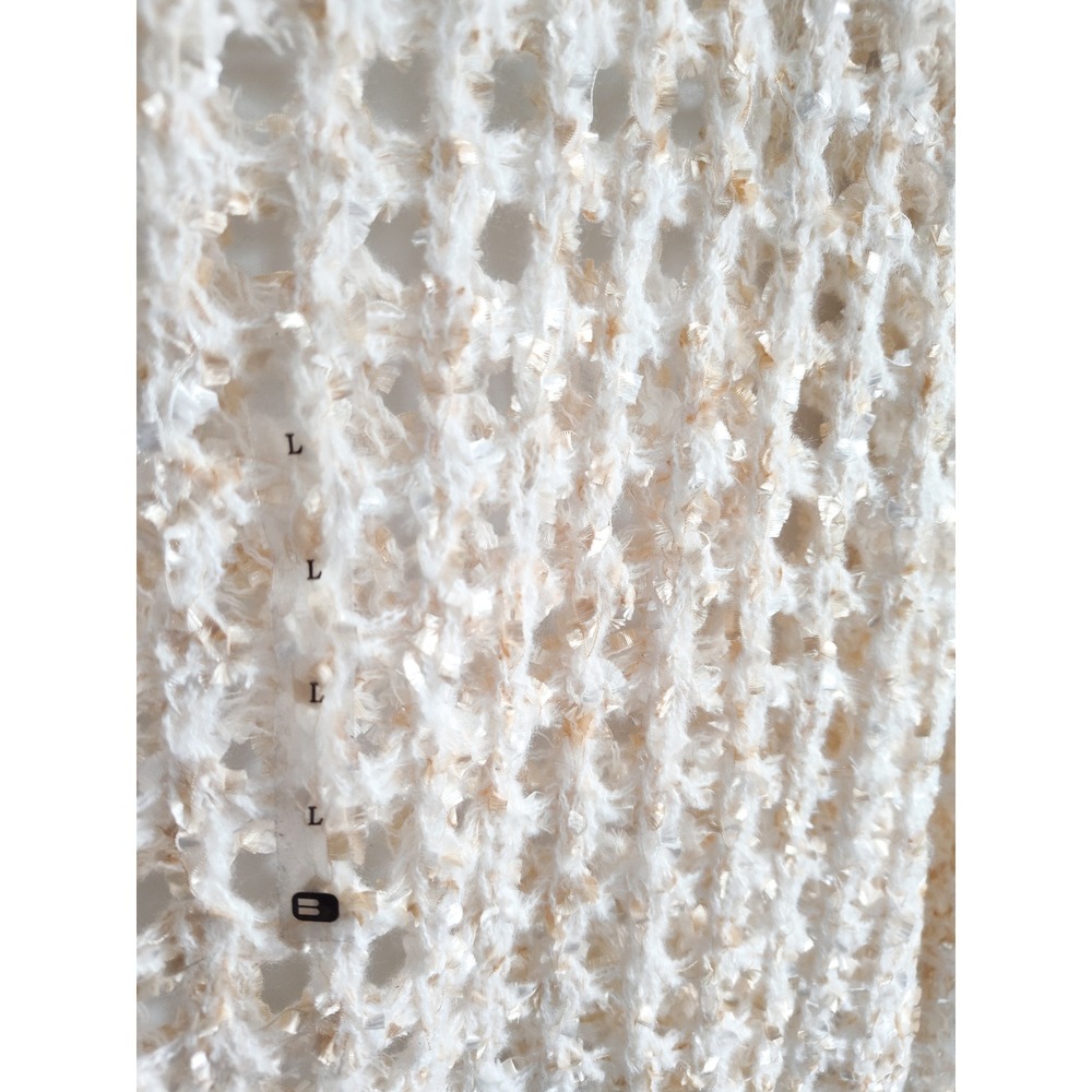New Bke Sweater Large Crochet Eyelash Pointelle Open Knit Cream Relaxed Pullover - Picture 5 of 10